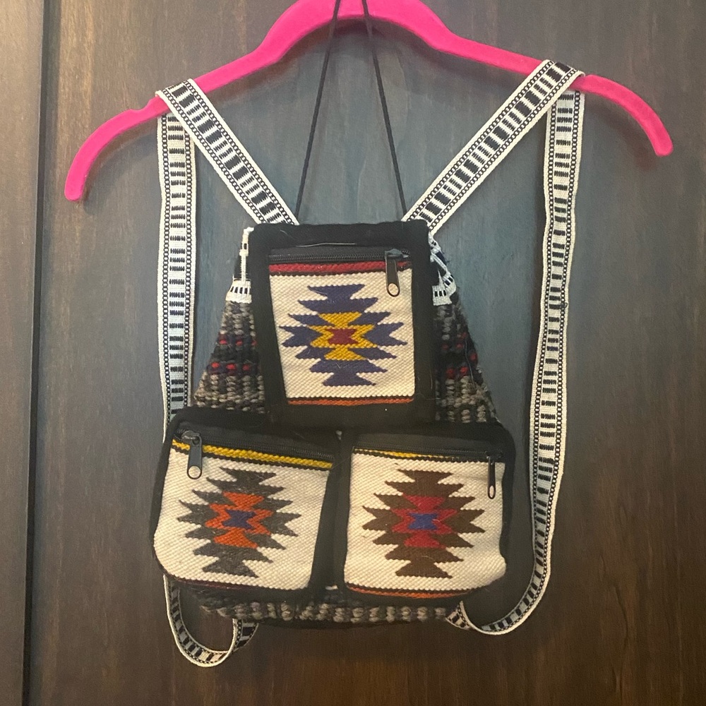 Ecuadorian woven wool vintage mini-backpack